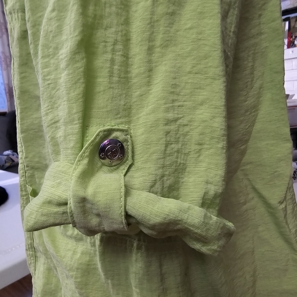 Cj Banks Lime Green Roll Tab Sleeve Hem Drawstring Light Shacket Womens - Picture 6 of 13